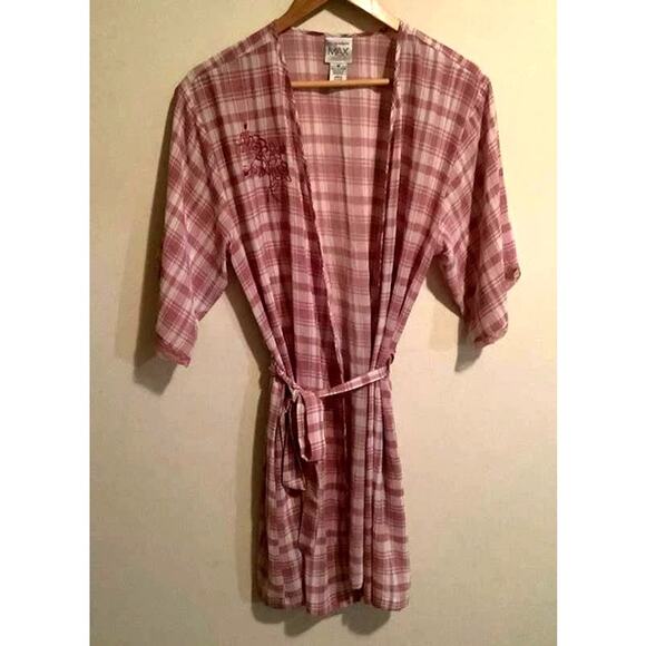 Madison & Max Womens Intimate Embellished Embroidered Flower Checkered Robe Sz M - Picture 1 of 9